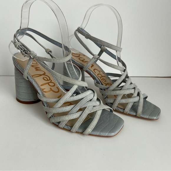 Sam Edelman Women Blue  Leather Croc Daffodil Strappy Sandal Heels Size 7.5 - Picture 1 of 9